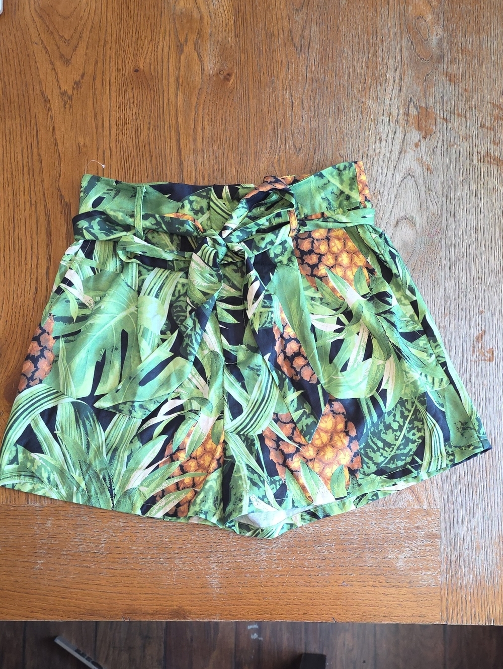 Jealous Tomato Tropical Pineapple Print High Rise Shorts Pleated Tie Waist